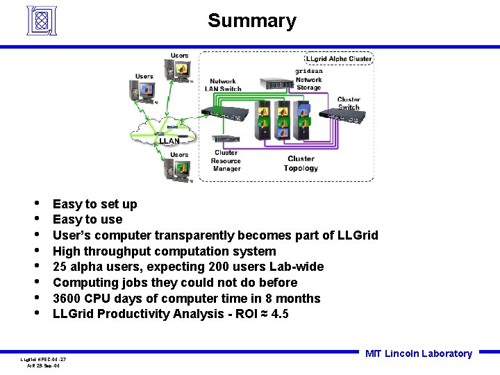 Summary • • Easy to set up Easy to use User’s computer transparently becomes