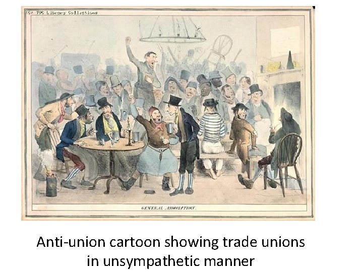 Anti-union cartoon showing trade unions in unsympathetic manner 