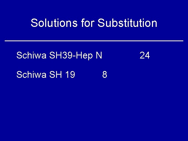 Solutions for Substitution Schiwa SH 39 -Hep N Schiwa SH 19 8 24 