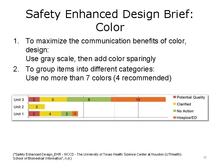 Safety Enhanced Design Brief: Color 1. To maximize the communication benefits of color, design: