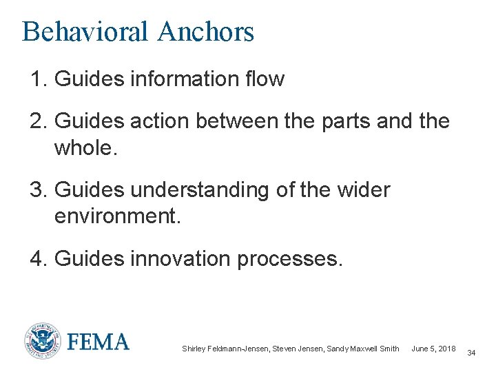 Behavioral Anchors 1. Guides information flow 2. Guides action between the parts and the