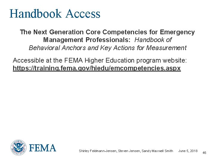 Handbook Access The Next Generation Core Competencies for Emergency Management Professionals: Handbook of Behavioral