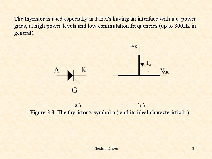 The thyristor is used especially in P. E. Cs having an interface with a.