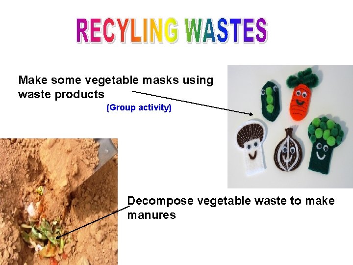 Make some vegetable masks using waste products (Group activity) Decompose vegetable waste to make