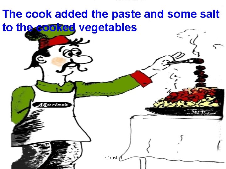 The cook added the paste and some salt to the cooked vegetables z. f.