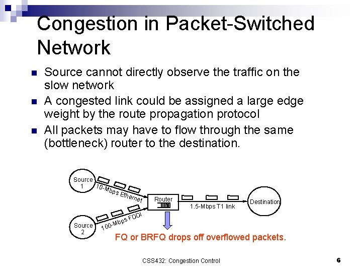 Congestion in Packet-Switched Network n n n Source cannot directly observe the traffic on