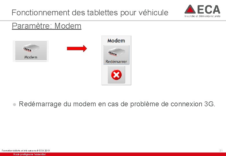 Fonctionnement des tablettes pour véhicule Paramètre: Modem l Redémarrage du modem en cas de