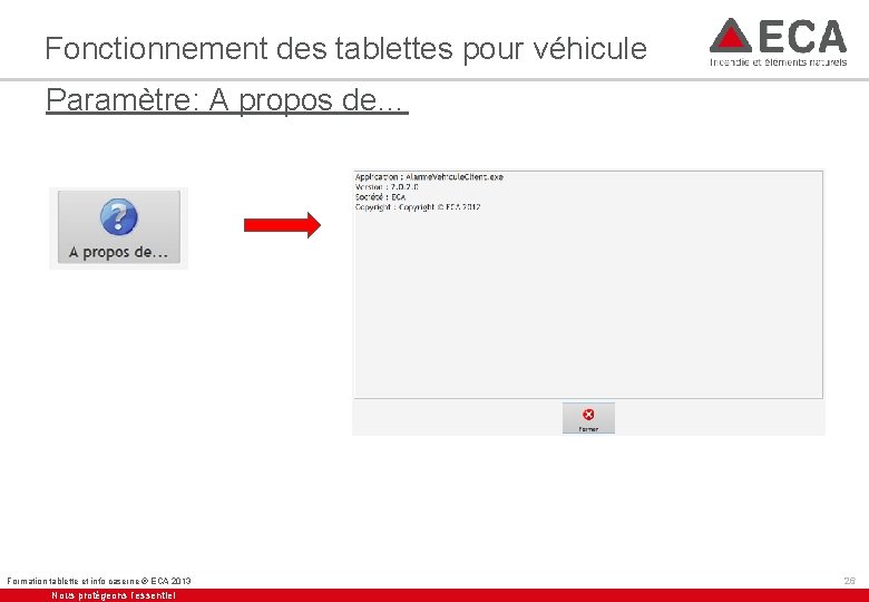 Fonctionnement des tablettes pour véhicule Paramètre: A propos de… Formation tablette et info caserne