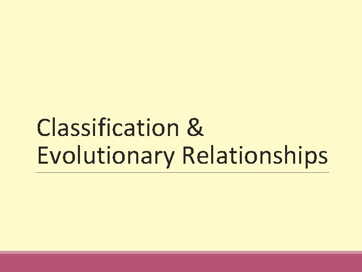 Classification & Evolutionary Relationships 