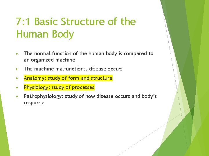 7: 1 Basic Structure of the Human Body ▶ The normal function of the