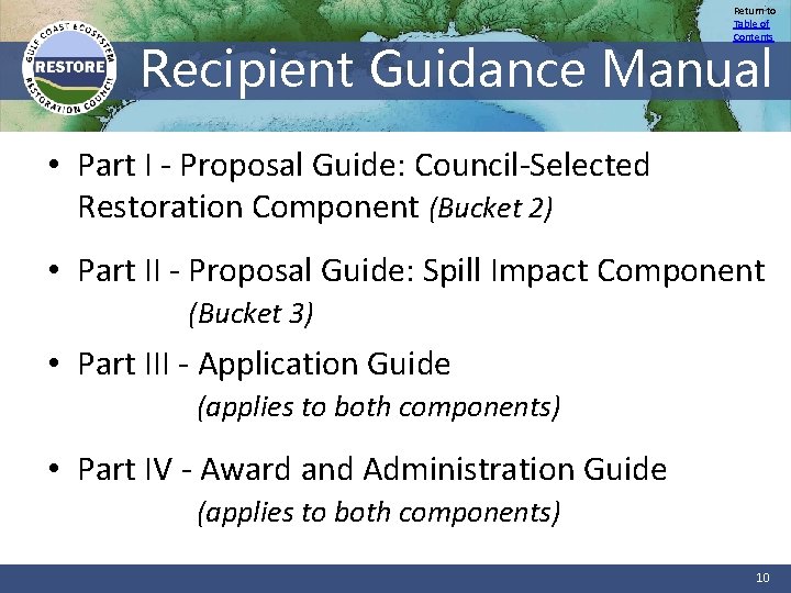 Return to Table of Contents Recipient Guidance Manual • Part I - Proposal Guide: