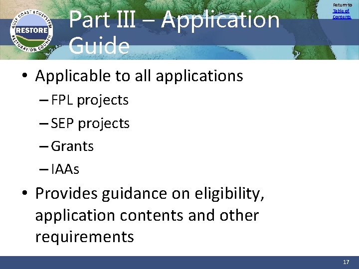 Part III – Application Guide Return to Table of Contents • Applicable to all