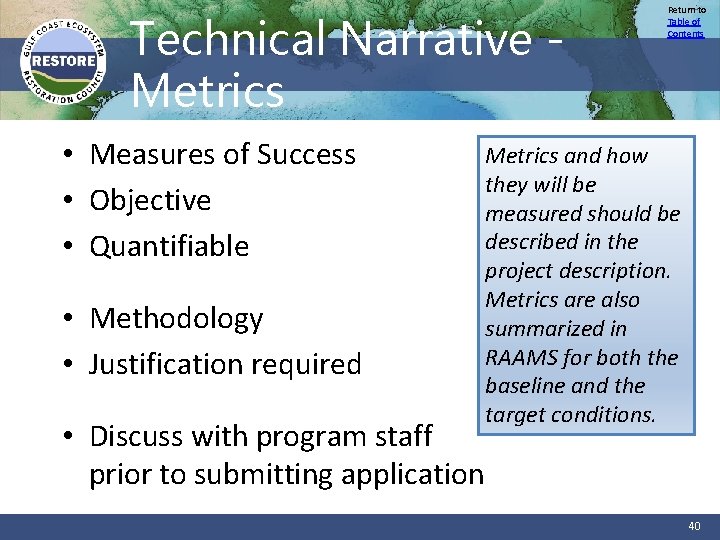 Technical Narrative Metrics • Measures of Success • Objective • Quantifiable • Methodology •