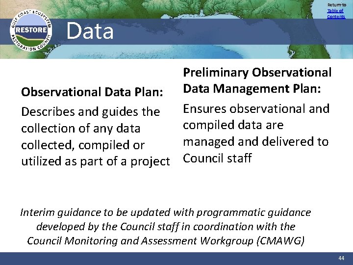 Data Return to Table of Contents Preliminary Observational Data Plan: Data Management Plan: Describes