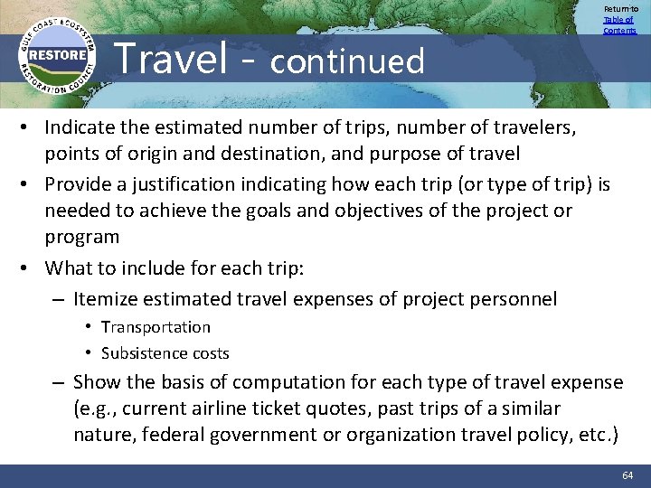 Travel - continued Return to Table of Contents • Indicate the estimated number of