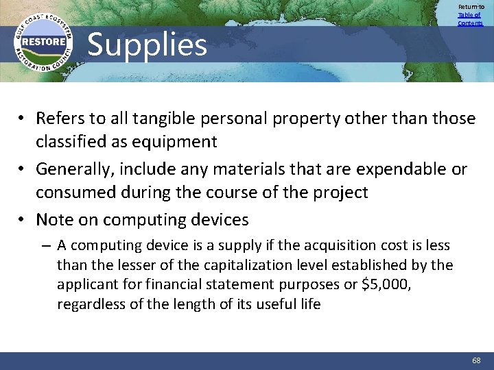 Supplies Return to Table of Contents • Refers to all tangible personal property other