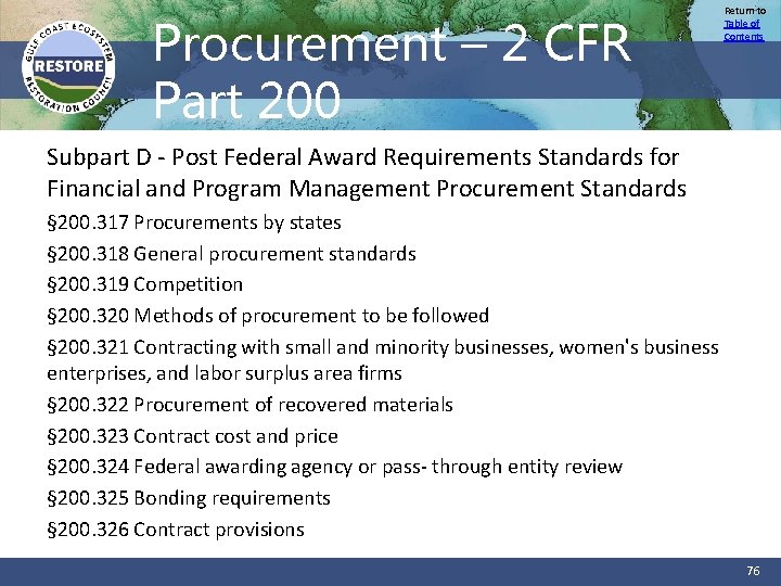 Procurement – 2 CFR Part 200 Return to Table of Contents Subpart D -