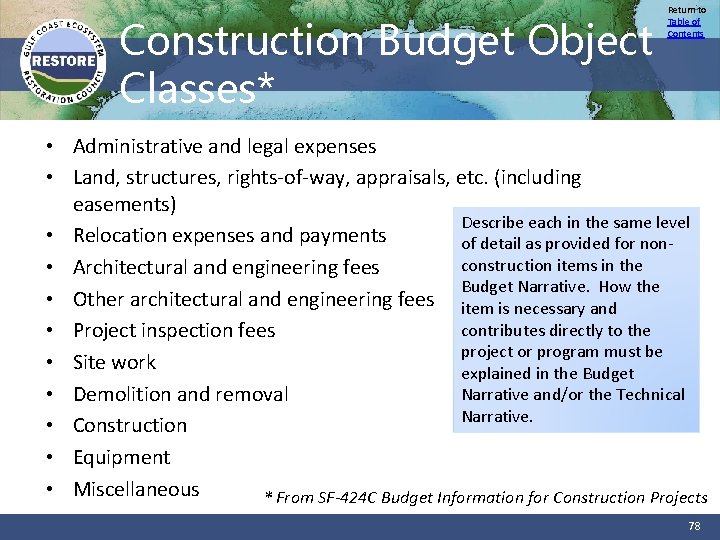 Construction Budget Object Classes* Return to Table of Contents • Administrative and legal expenses