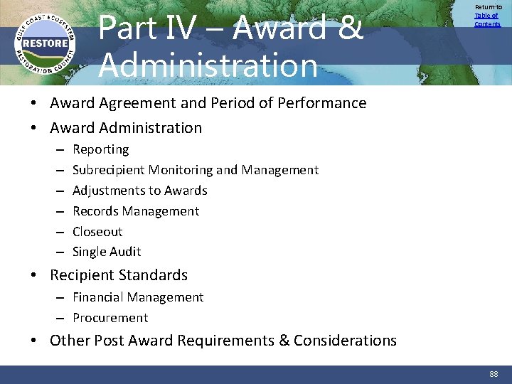 Part IV – Award & Administration Return to Table of Contents • Award Agreement