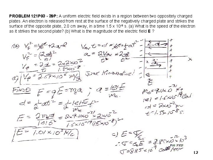 PROBLEM 121 P 03 - 39 P: A uniform electric field exists in a