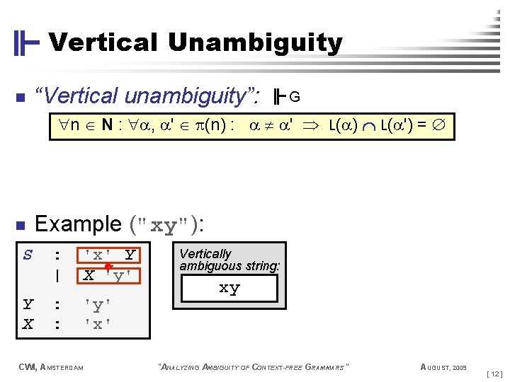 Vertical Unambiguity n “Vertical unambiguity”: G n N : , ' (n) : '