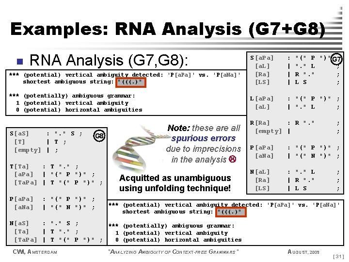 Examples: RNA Analysis (G 7+G 8) RNA Analysis (G 7, G 8): *** (potential)