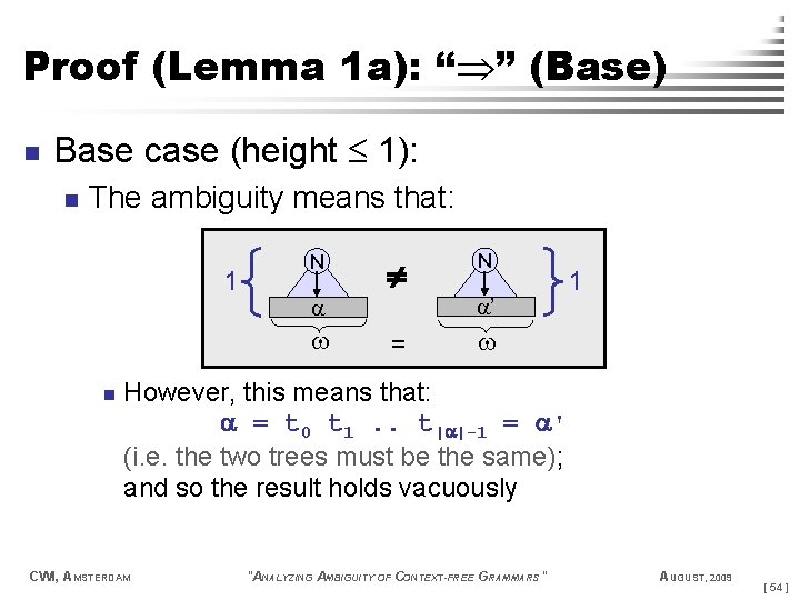 Proof (Lemma 1 a): “ ” (Base) n Base case (height 1): n The