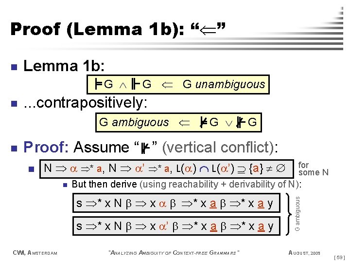 Proof (Lemma 1 b): “ ” Lemma 1 b: G n G G unambiguous