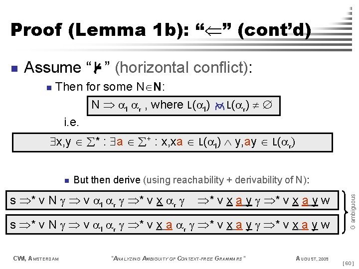 Proof (Lemma 1 b): “ ” (cont’d) n Assume “ ” (horizontal conflict): n