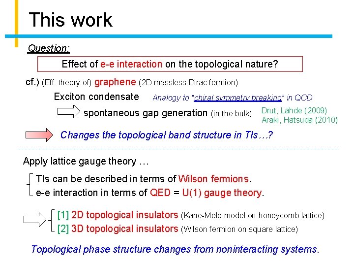 This work Question: Effect of e-e interaction on the topological nature? cf. ) (Eff.