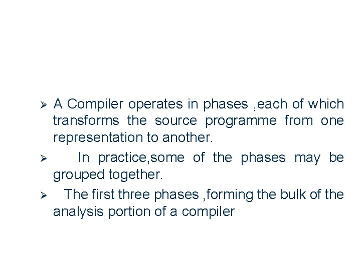 Ø Ø Ø 30 A Compiler operates in phases , each of which transforms