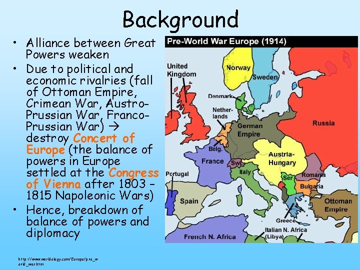 Background • Alliance between Great Powers weaken • Due to political and economic rivalries