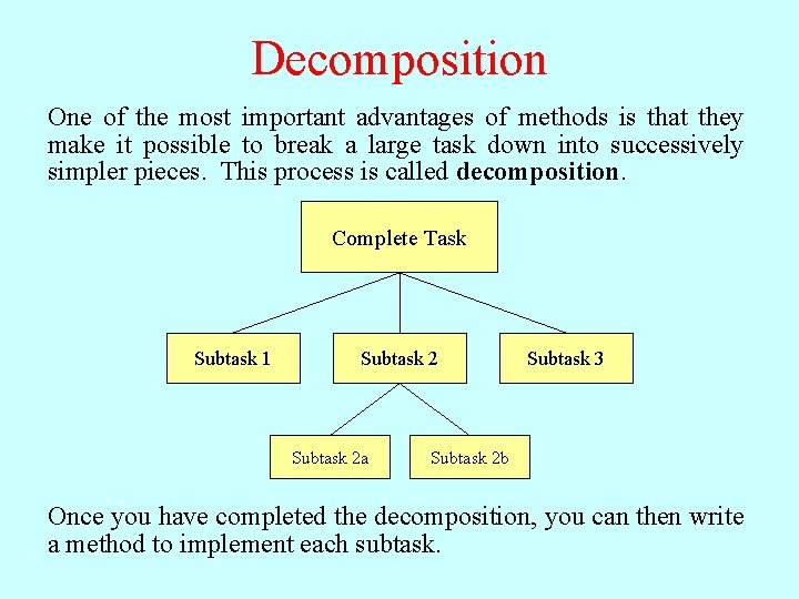 Decomposition One Some of the subtasks may themselves be so difficult that it makes
