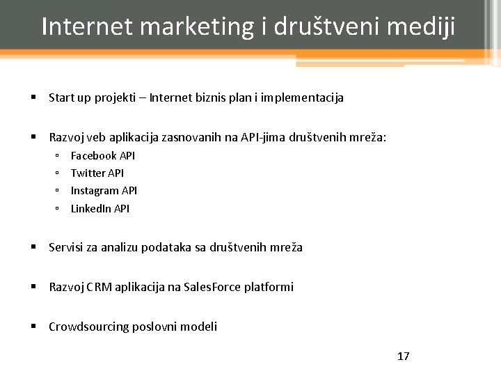 Internet marketing i društveni mediji § Start up projekti – Internet biznis plan i