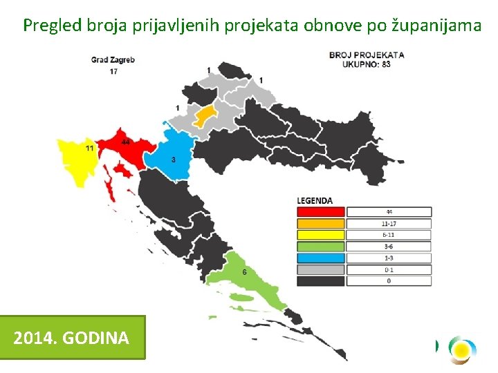 Pregled broja prijavljenih projekata obnove po županijama 2014. GODINA 13 