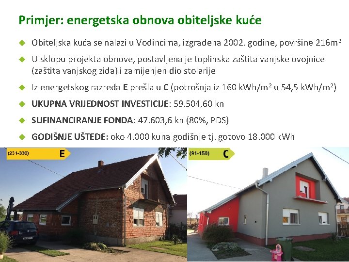 Primjer: energetska obnova obiteljske kuće Obiteljska kuća se nalazi u Vođincima, izgrađena 2002. godine,