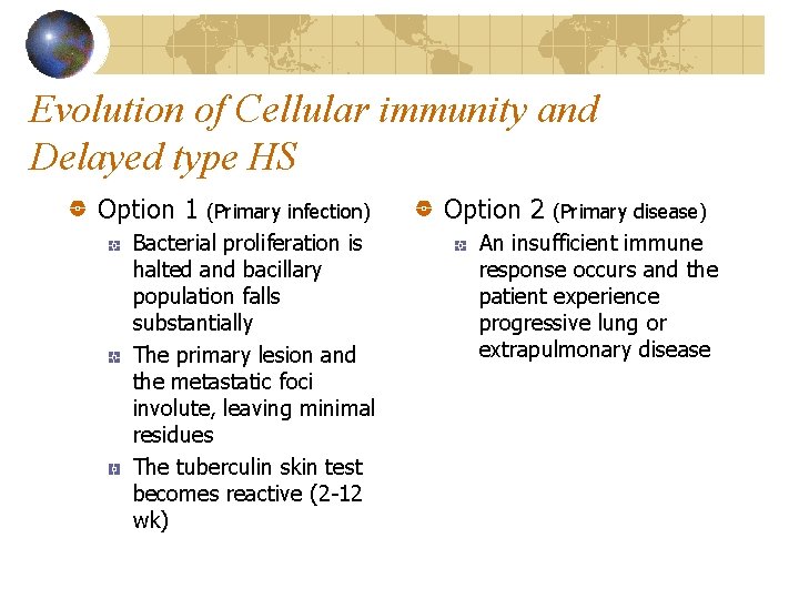 Evolution of Cellular immunity and Delayed type HS Option 1 (Primary infection) Bacterial proliferation
