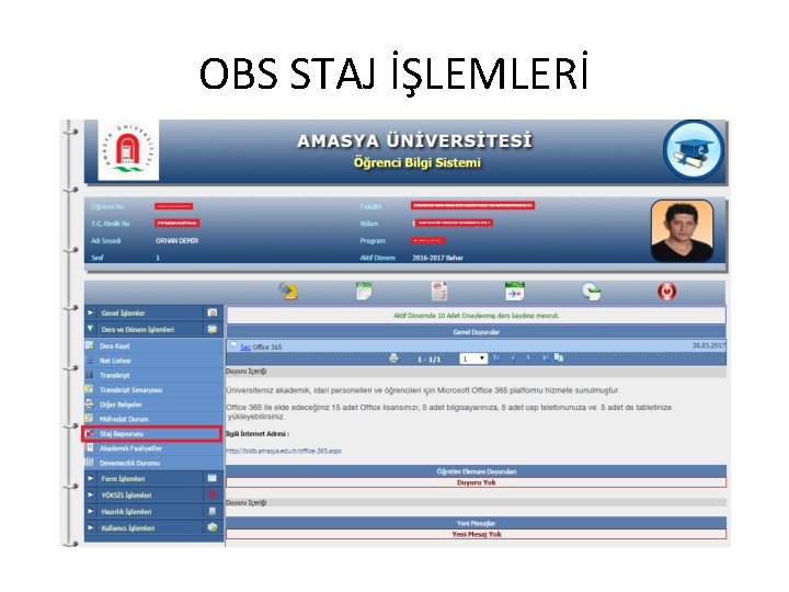 OBS STAJ İŞLEMLERİ 