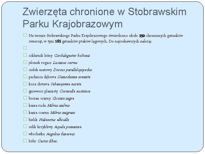 Zwierzęta chronione w Stobrawskim Parku Krajobrazowym � Na terenie Stobrawskiego Parku Krajobrazowego stwierdzono około