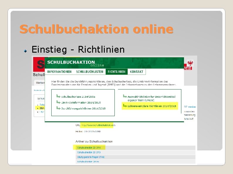 Schulbuchaktion online Einstieg - Richtlinien 