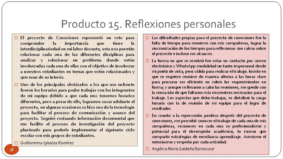 Producto 15. Reflexiones personales � El proyecto de Conexiones representó un reto para comprender
