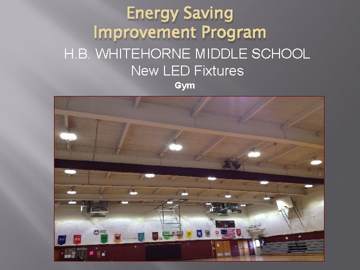 Energy Saving Improvement Program H. B. WHITEHORNE MIDDLE SCHOOL New LED Fixtures Gym 