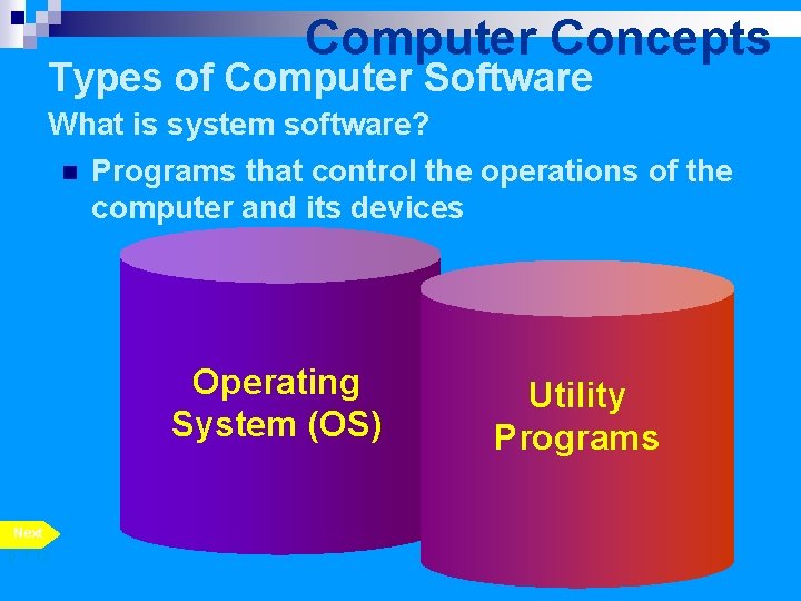 Computer Concepts Types of Computer Software What is system software? n Programs that control