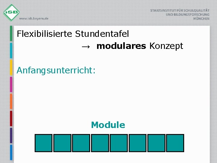 Flexibilisierte Stundentafel → modulares Konzept Anfangsunterricht: Module 