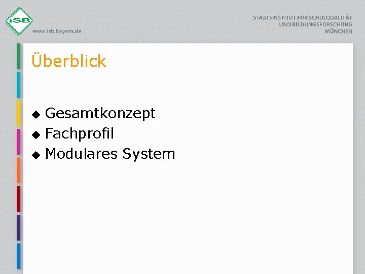 Überblick u u u Gesamtkonzept Fachprofil Modulares System 