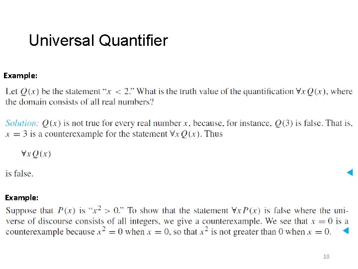 Universal Quantifier Example: 10 