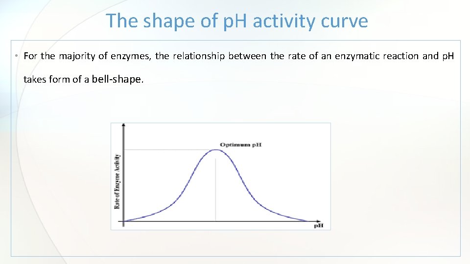 The shape of p. H activity curve • For the majority of enzymes, the