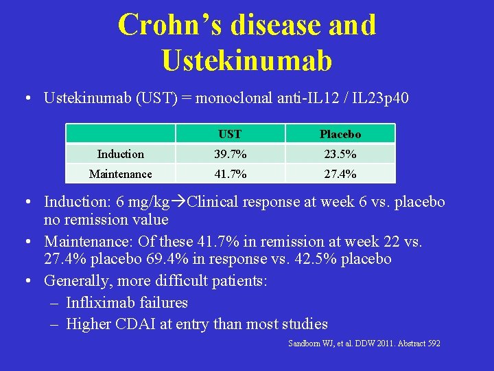 Crohn’s disease and Ustekinumab • Ustekinumab (UST) = monoclonal anti-IL 12 / IL 23 Crohn’s disease and Ustekinumab • Ustekinumab (UST) = monoclonal anti-IL 12 / IL 23