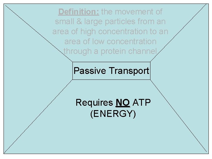 Definition: the movement of small & large particles from an area of high concentration