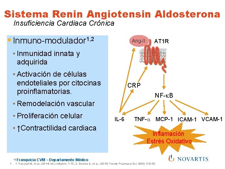 Sistema Renin Angiotensin Aldosterona Insuficiencia Cardiaca Crónica § Inmuno-modulador 1, 2 Ang-II AT 1